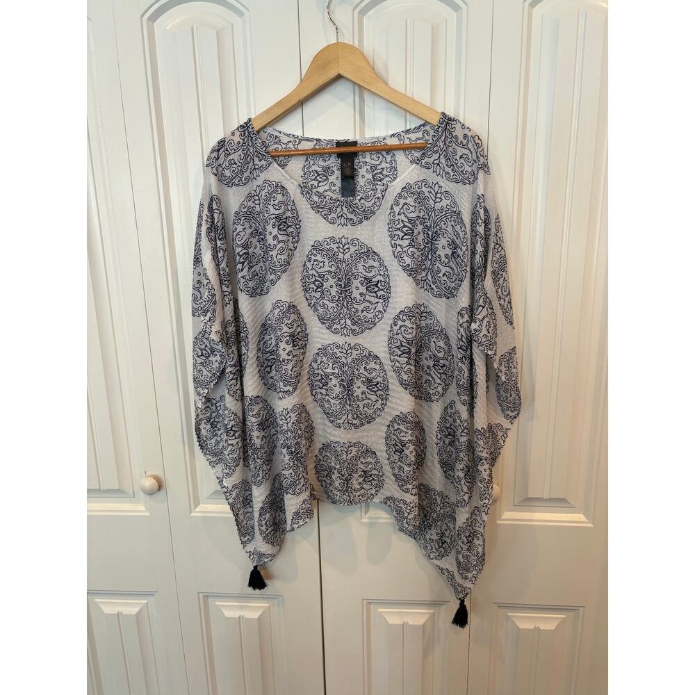 Chico's Traveler Collection White And Blue Poncho Style Top Size S/M
